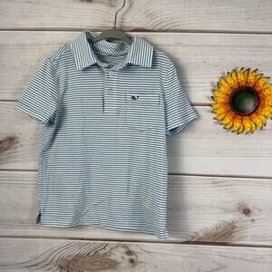 Vineyard Vines Edgartown Polo Shirt Blue White Stripe Whale Logo Size 6 Kids